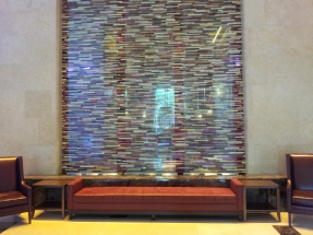 A neat tiled waterfall in the lobby